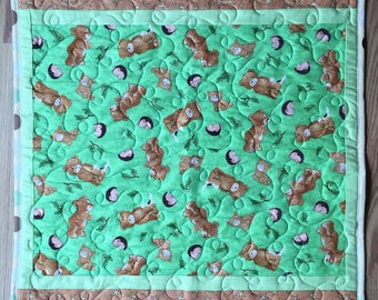 Tummy Time Play Quilt - Baby Shower Gift - Handmade Cotton Infant Playmat - Travel Friendly - Teddy Bears and hedgehogs