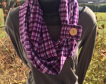 Flannel Infinity Scarf with Cuff - Purple - Many Options