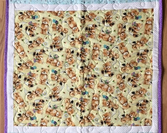 Tummy Time Play Quilt - Baby Shower Gift - Handmade Cotton Infant Playmat - Travel Friendly - Teddy Bears and Flowers