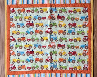 Tummy Time Play Quilt - Baby Shower Gift - Handmade Cotton Infant Playmat - Travel Friendly - Tractors