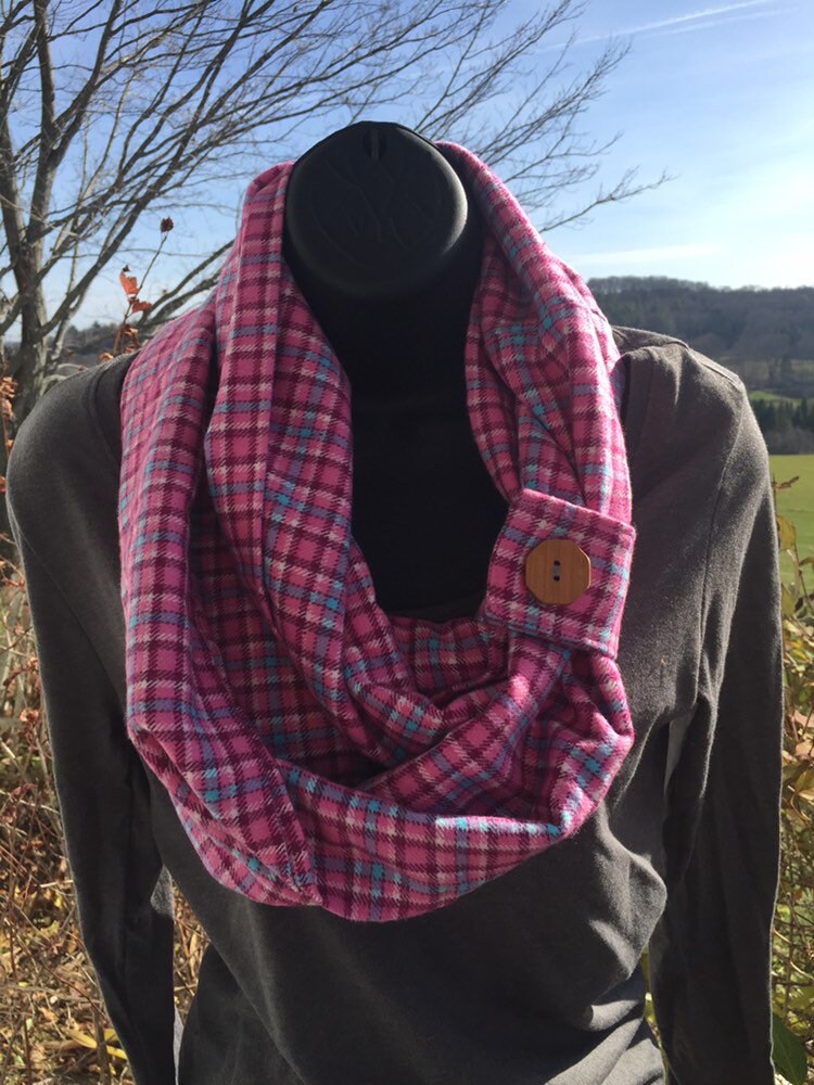 Flannel Infinity Scarf with Cuff - Pink - Many Options