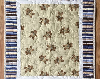 Tummy Time Play Quilt - Baby Shower Gift - Handmade Cotton Infant Playmat - Travel Friendly - Teddy Bears