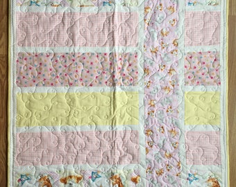 Baby/Toddler Quilt:  Jungle Animals Pink and Yellow