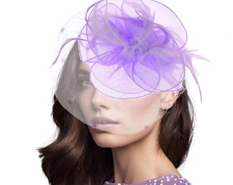 Soft Pur Fascinator with Feather and Mesh Detail