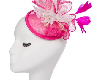 Hot Pink Fascinator with Flowers/ Kentucky Derby Fascinator/ Derby Hat