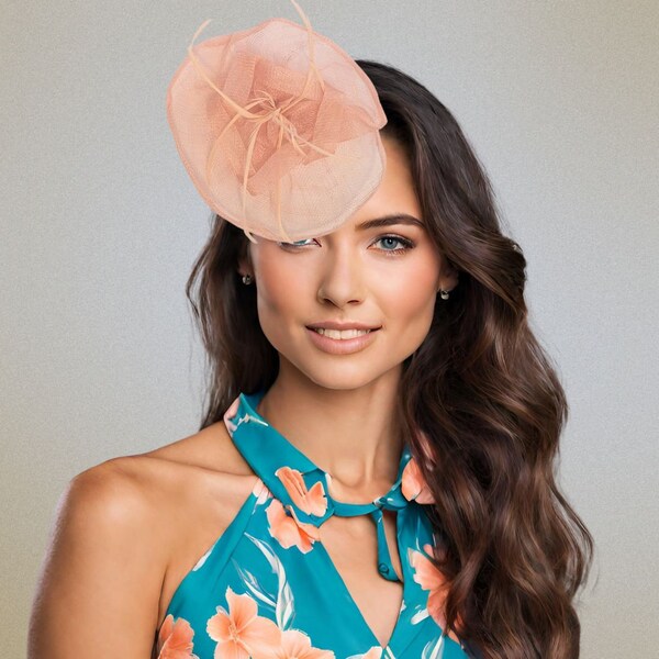 Peach Blush Fascinator Hat Head Piece Kentucky Derby Fascinator Bridal Hat