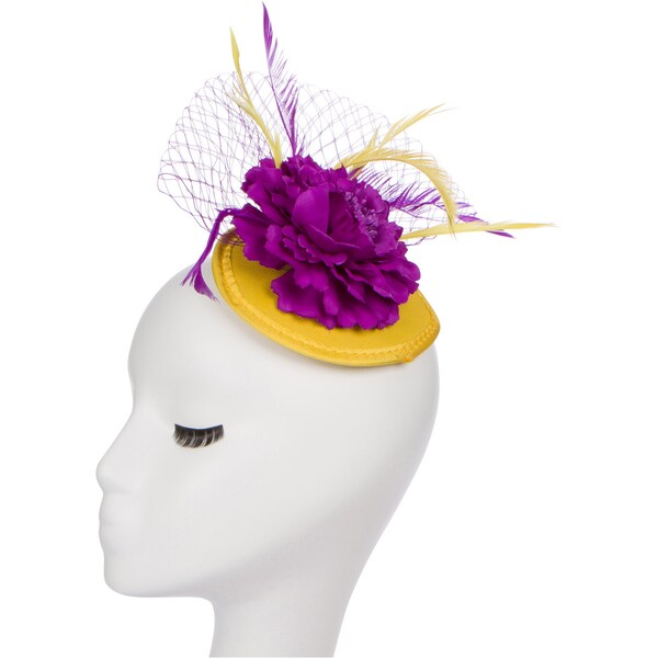 Yellow and Purple Fascinator with Flowers/ Kentucky Derby Fascinator/ Derby Hat