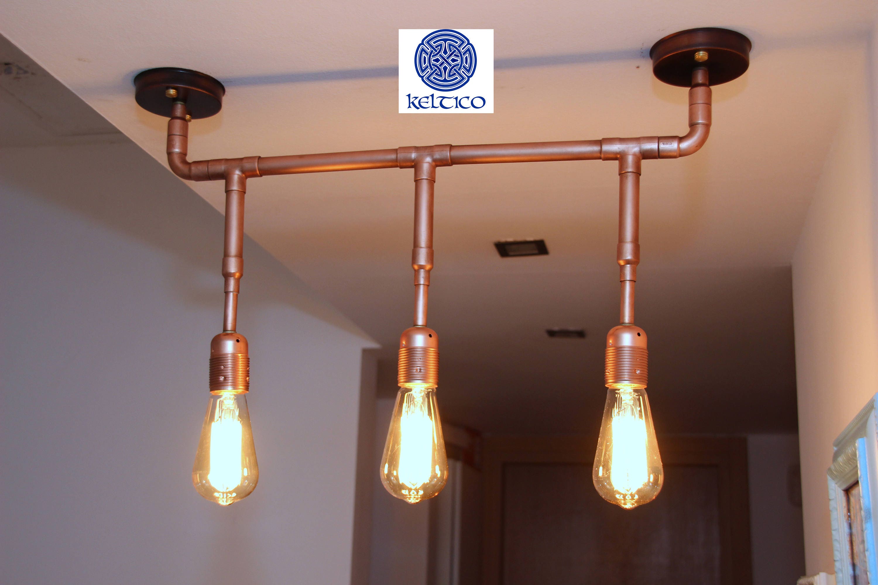 Industrial Light chandelier copper pipe Ceiling Fixture Etsy