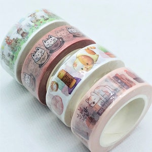 1pcs, DIY, washi tape. Cartoon, cats. Desk, books. Coffee cats. Forest animals. Masking tape