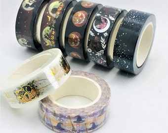 1pcs, Halloween, washi tape. Black cat. Pumpkin. Bats. Ghosts. Broomstick. Witch hat. Crystals. Potions. haunted house.