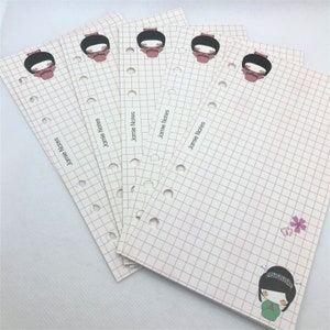40/45 páginas, papel de recarga de fichário em espiral. Páginas. A6. Gueixa japonesa. Coelho Sakura.