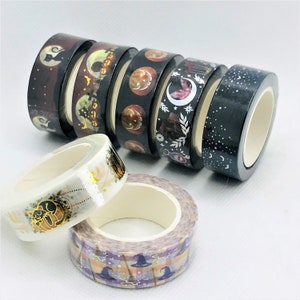 1pcs, Halloween, washi tape. Black cat. Pumpkin. Bats. Ghosts. Broomstick. Witch hat. Crystals. Potions. haunted house.