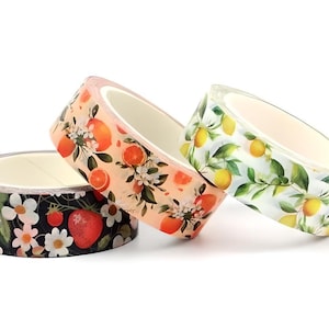 5 motifs de fruits. Ruban adhésif washi citrons, fraises, oranges. Papeterie