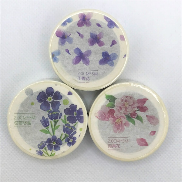 Violets, cherry blossoms, purple field flowers, watercolor washi tape