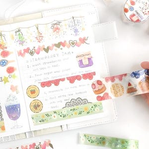 Japanse washitape met achtergrondmuziek. Goudfolie. Crème frisdrank stempelen. Dierenriem en sterrenbeeld. Jam. Wafel.