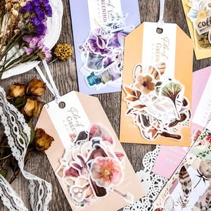 1 unidade, 40 adesivos de papel washi. Retrô, flores, lavanda, objetos, dias chuvosos, jardinagem, borboletas, câmera