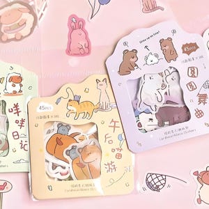 Kawaii, cartoon, washi paper stickers. Cats. Sheep. Siamese cat. stationery