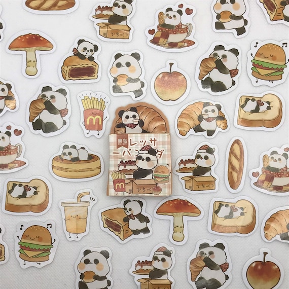 45 Kawaii, Cartoon, Panda Bear, Baker Stickers. Croissants. Stationery.  Lifelog. Junk Journal 