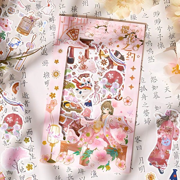 DISCONTINUED. 4 sheets, gilded, paper stickers. Ancient Chinese, Japanese. Anime. Crane. Maneki neko