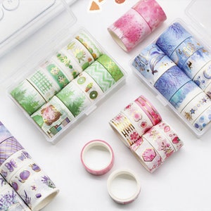 1 set, 10 pezzi, lamina d'oro, nastro washi. Lavanda, fiori di ciliegio, piante, oceano