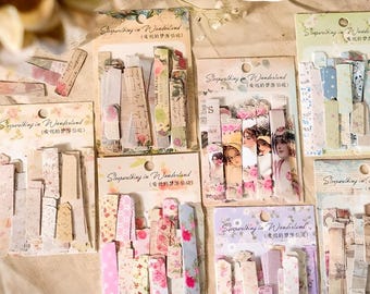 1 envelope, 100 washi, rectangular stickers. Retro, vintage, antique flower pattern. Stationery