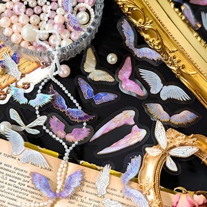 30 pcs, gold foil, PET stickers. Wings. Angel wings.