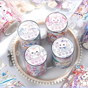 1 roll. PET tape. Kawaii. Cartoon. Cat. Sweets. Desserts. Scrapbooking. Cute. Planner stickers.