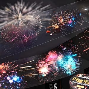 Vuurwerk. Ongesneden, PET-tape. Mat. Viering. Feestelijk. Briefpapier. Feestje. Nieuwjaar. Scrapbooken