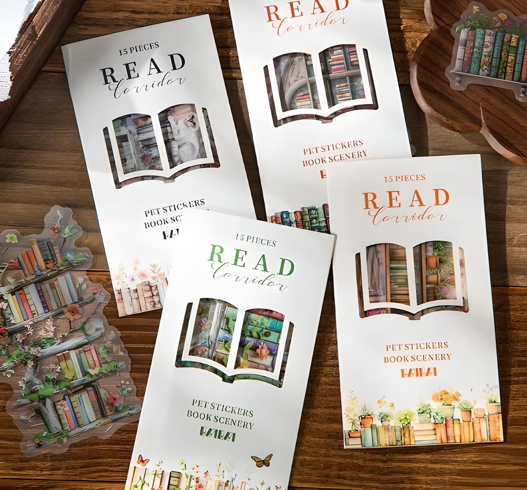 15 PET Stickers. Bookworm. Library. Bookstore. Books. Bookcase. Cat ...