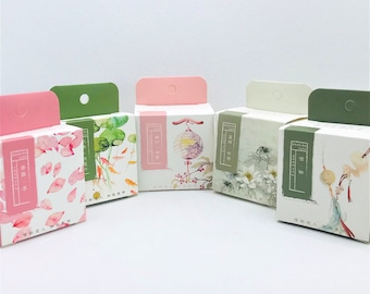 1pcs, watercolor, Japanese paintings. Washi tape. Carps in pond. Furin. Cherry blossom petals. Lanterns. Water lily