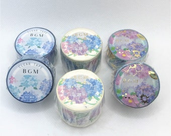BGM, Japanese washi tape. PET tape and washi tape. Hydrangea, anemone flowers