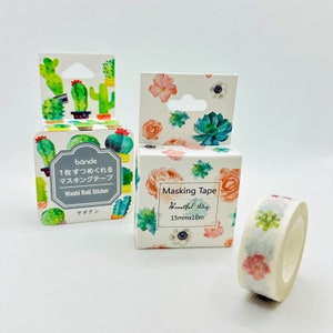 1 rol, vetplanten, cactusstickers, planten, anemoon, rozen, washi tape.