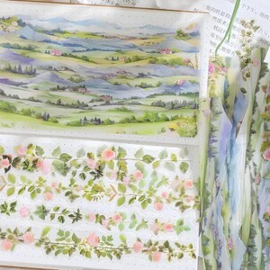20 stripstickers. PET. Bloemen. Landschap. Paginarand. Land. Oceaan. Sakura. Lavendel