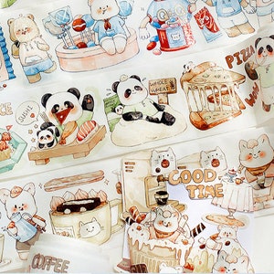 1 rollo Kawaii. Dibujos animados. Cinta washi de animales. Panda. Gato. Oso. Conejo. comida japonesa