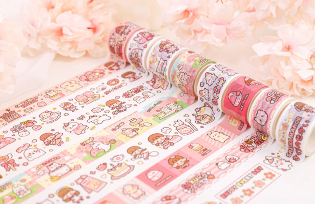 Kawaii Girl and Animal Friends Decorative Washi Tape Cartoon Girl Washi Tape,  Cute Masking Tape, Colorful Tape Planner Decoration Supplies 