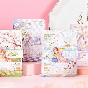 Kawaii, anime, manga journal. Cherry blossoms. Dog. Girls. Writing supply. Stationery