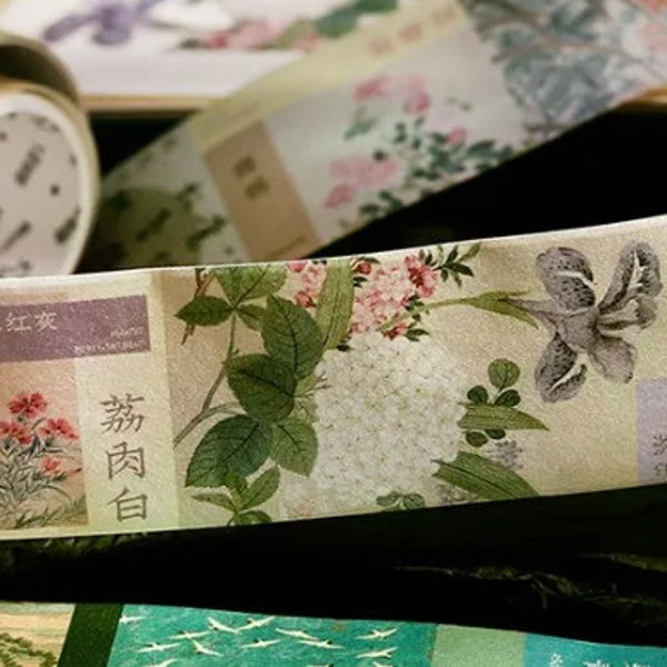 Washi tape. Japanese style. Ancient design. Chinese. Mountains. Lotus. Vintage.