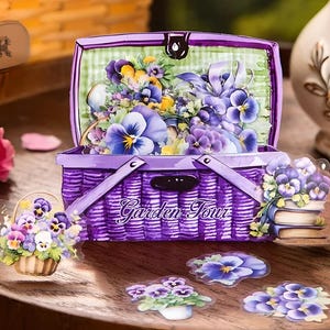 50 heldere, matte PET-stickers. Picknickmand. Lente. Bloemen. Viooltje. Zonnebloemen. Tulp. Sakura.