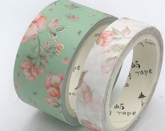 2pcs set, gold foil, Japanese waves and cherry blossom, magnolia washi tape.