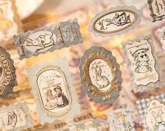 1 sheet, gold foiled, paper stickers. Retro. Vintage. Stamps. Stationery. Scrapbooking. Romantic.