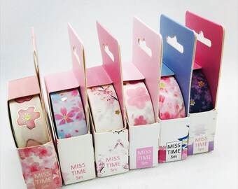 Sakura. Cherry blossom. Foil. Gilded. Purple. Petals. Branches. Flowers. Temple. Washi tape.