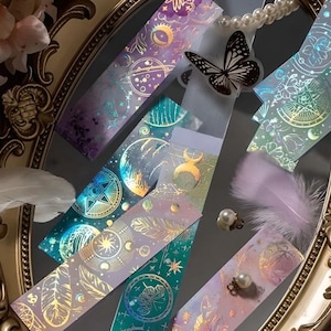 20 Stück, silberfarben, rechteckige Washi Sticker. Mond. Tarot. Sternzeichen.