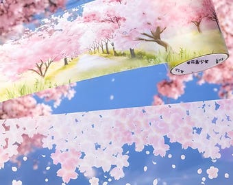 Sakura, Kirschblüte, Frühling in Japan, PET-Band. Berg Fuji. Sakura-Park. Schrein. Bäume. Blüten.
