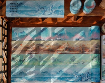 Japanese, Chinese, watercolor, landscape, seasons painting, washi tape, masking tape