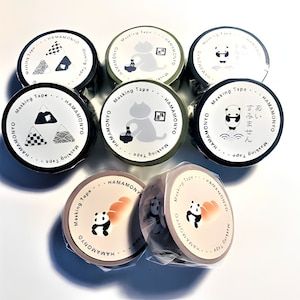 1 roll. Japanese washi tape. Hamamonyo. Cat making matcha tea. Panda bear. Onigiri Fuji.