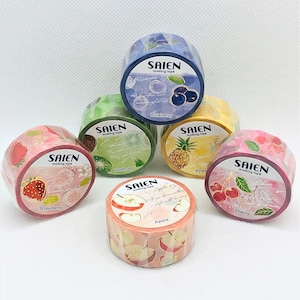 SAIEN. Japanse washitape. Zomerfruit. Zilver, bladgoud. Kersen, ananas, aardbei, kiwi, appel