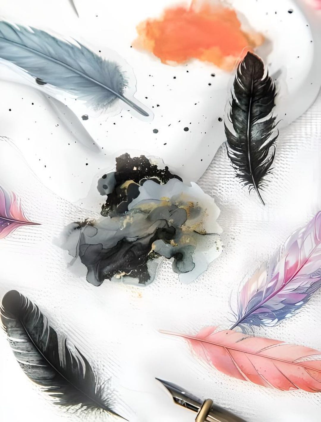 25 PET Stickers. Birds. Feathers. Abstract. Watercolor Splash. Stationery.  Embellishment. Magic. Fantasy - Etsy, image size:1080x1422