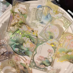 20 PET-Sticker. Laser foliert. Japanisch. Seerose. Lotos. Bambus. Sakura. Berge