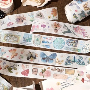1 roll. Gilded. Foil. Washi paper. Butterflies, flowers. Spring bouquets. Stained glass. Cathedral windows. Mushrooms, botanical