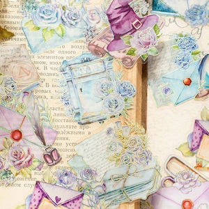 20, adesivos de folha de ouro. Retrô. Cartas. Caligrafia. Flores. Correspondência. Papelaria